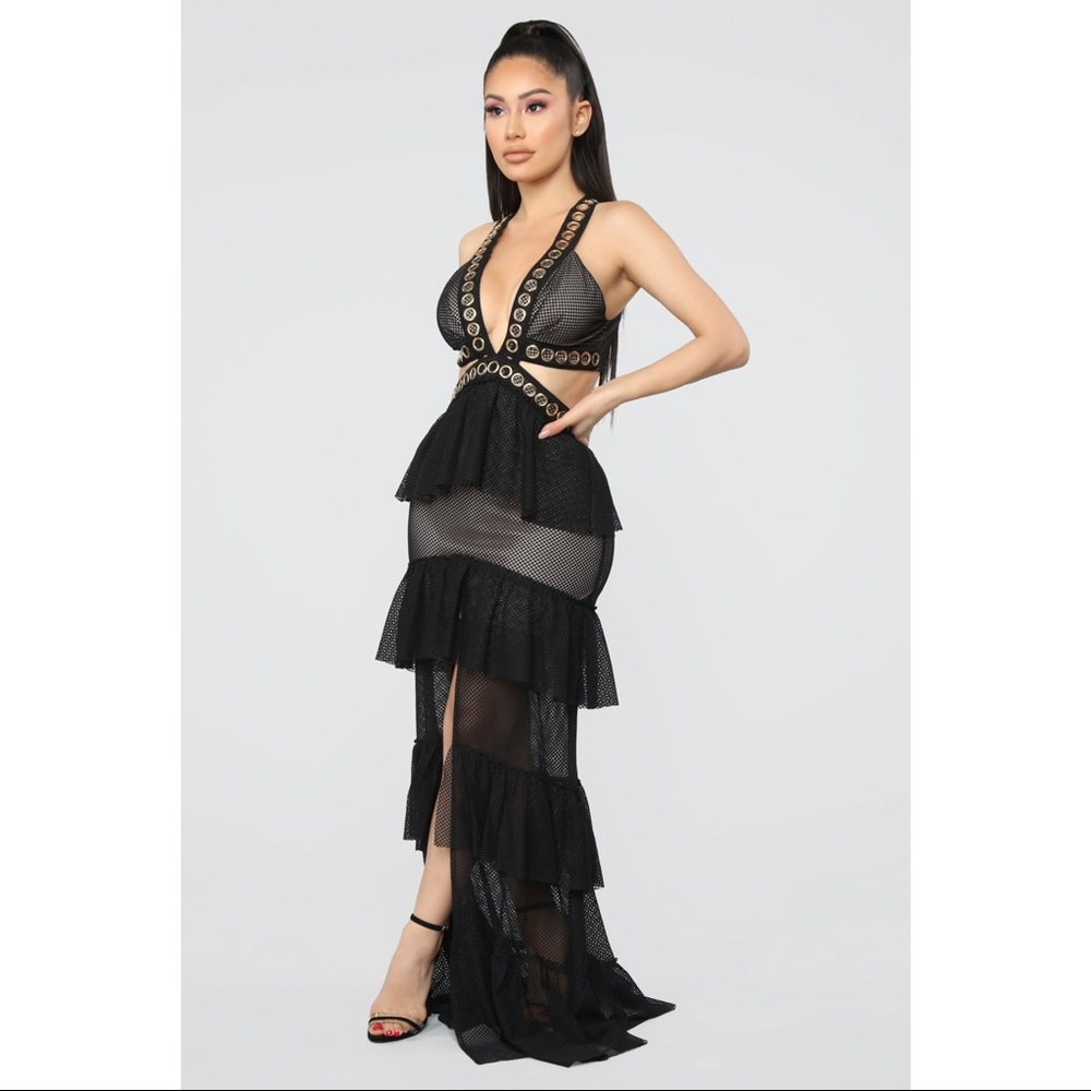 Fashion Nova Mesh Maxi Dress in Black